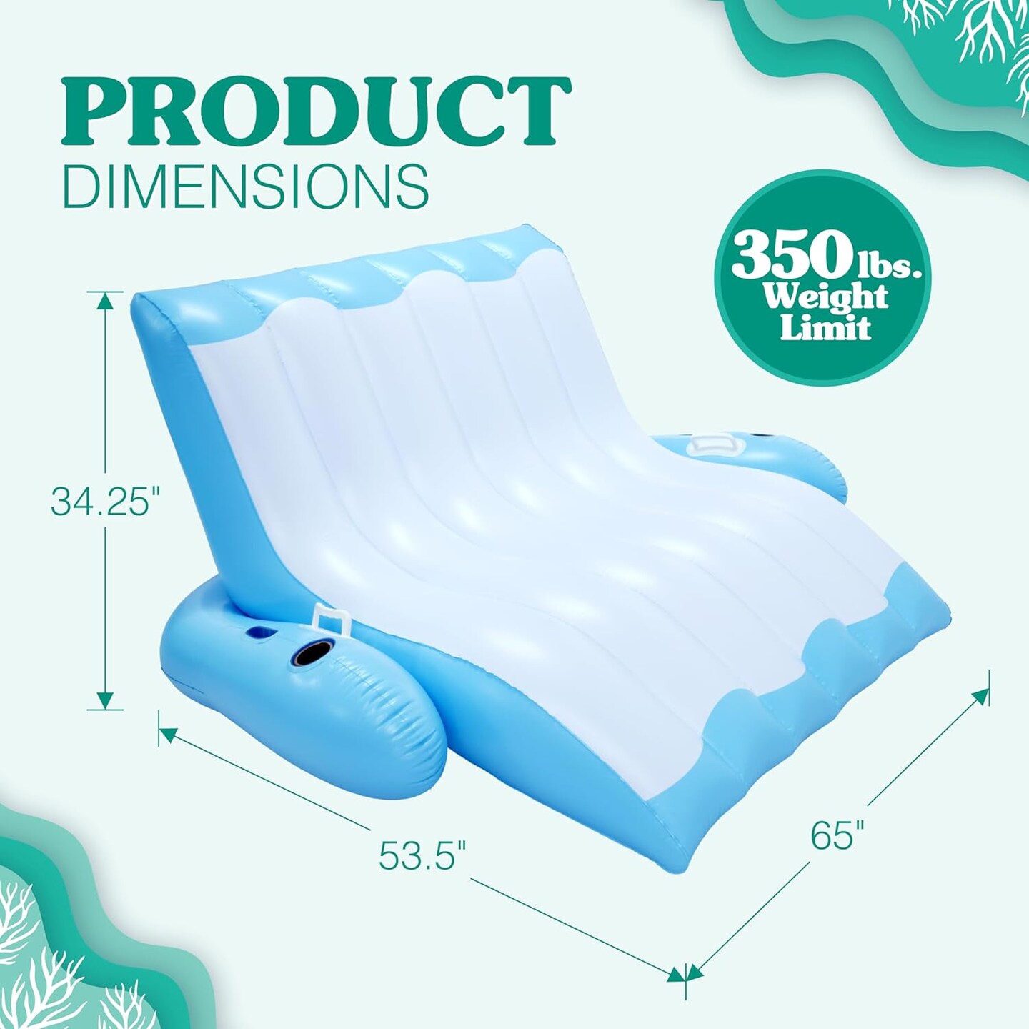 4E&#x27;s Novelty 2 Person Inflatable Pool Recliner with Cup Holders &#x2013; Reclining Pool Lounge Chair for Pool &#x26; Lake Relaxation