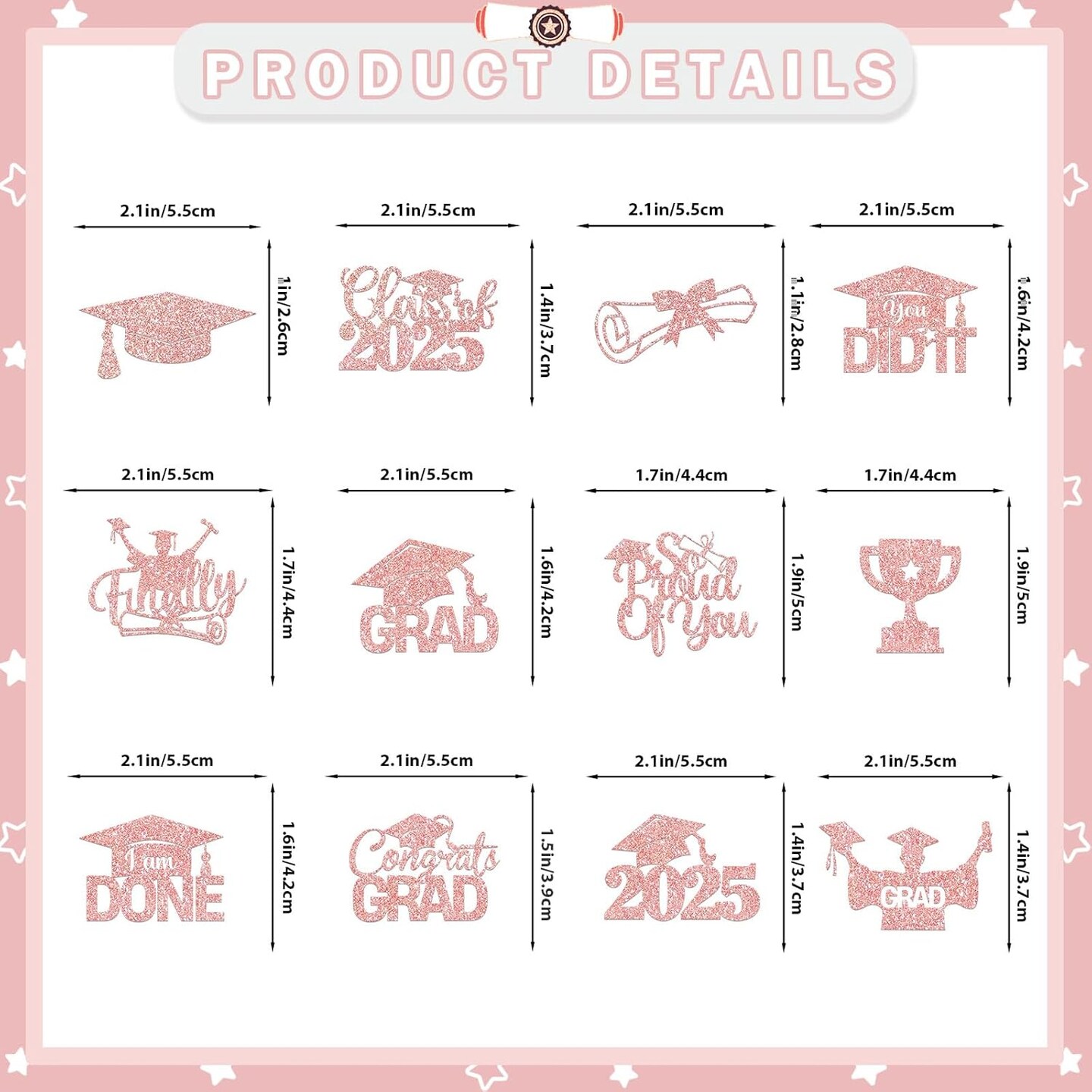 8Pcs Graduation Cupcake Toppers 2025 Graduation Decorations Class of 2025 Cupcake Toppers Graduation Party Decorations 2025 Cupcake Picks Grad Cupcake Toppers (rose gold)