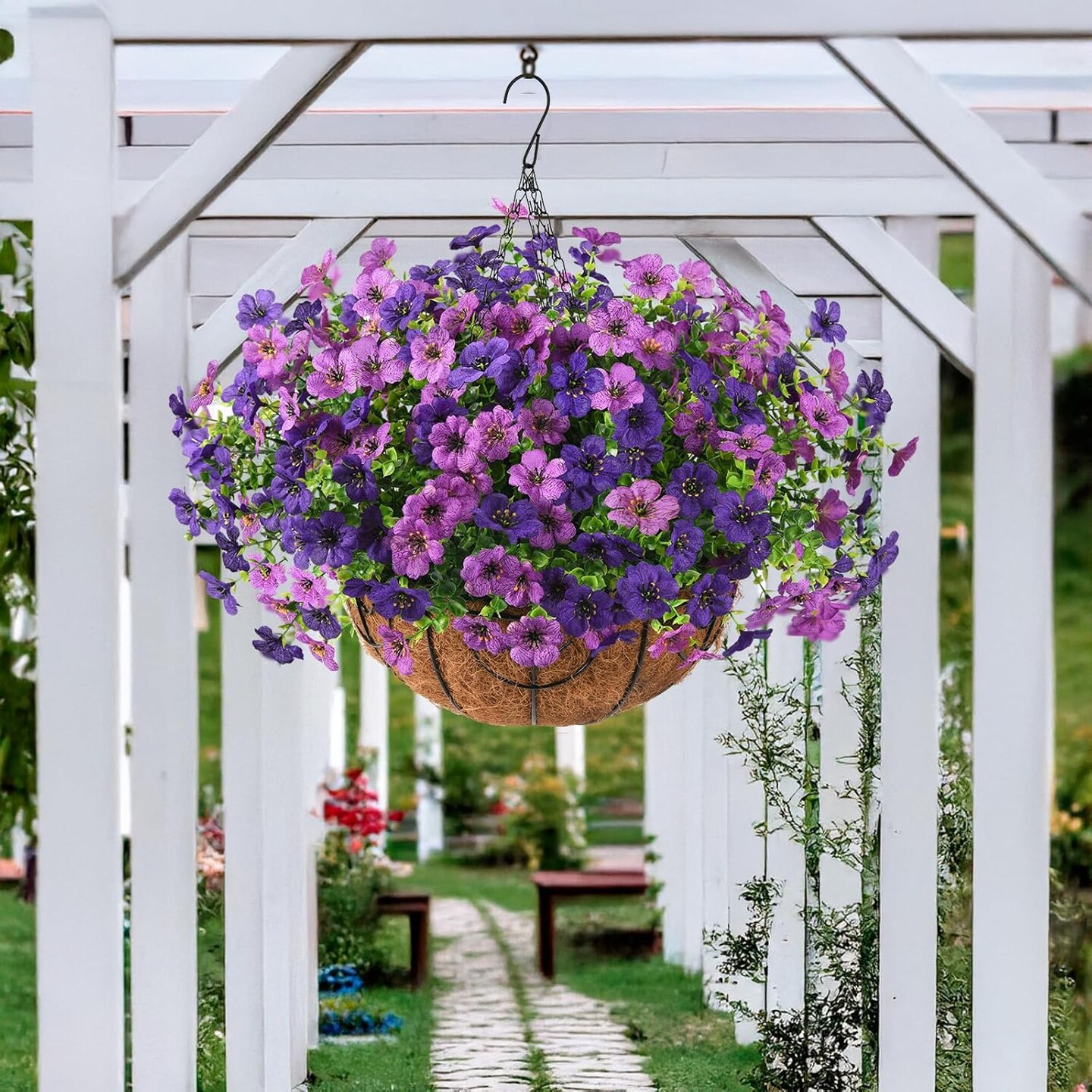 Artificial Hanging Flower Baskets – Faux Plants for Outdoor Spring Decor