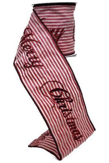 4&#x22; Frosted Stripe Merry Christmas Ribbon (5 Yards)