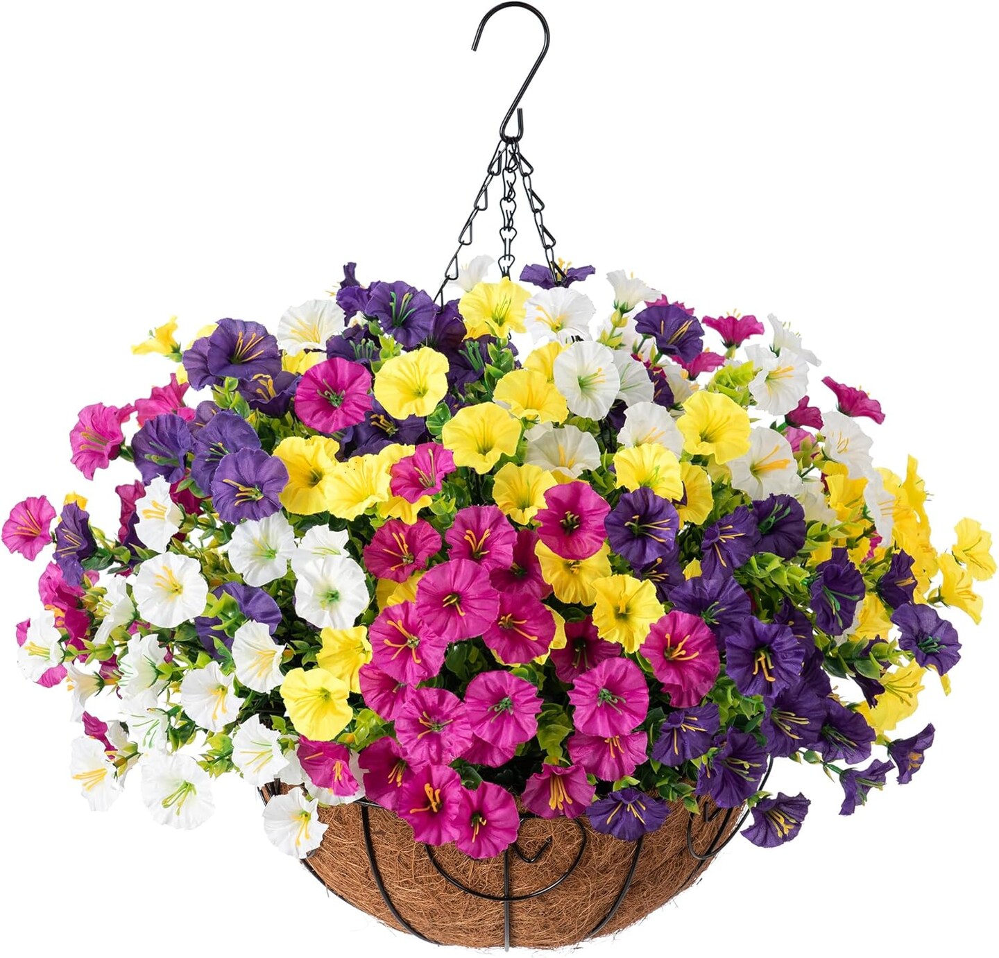 Artificial Hanging Flower Basket – Faux Plants for Spring Decor (12"x12"x6")