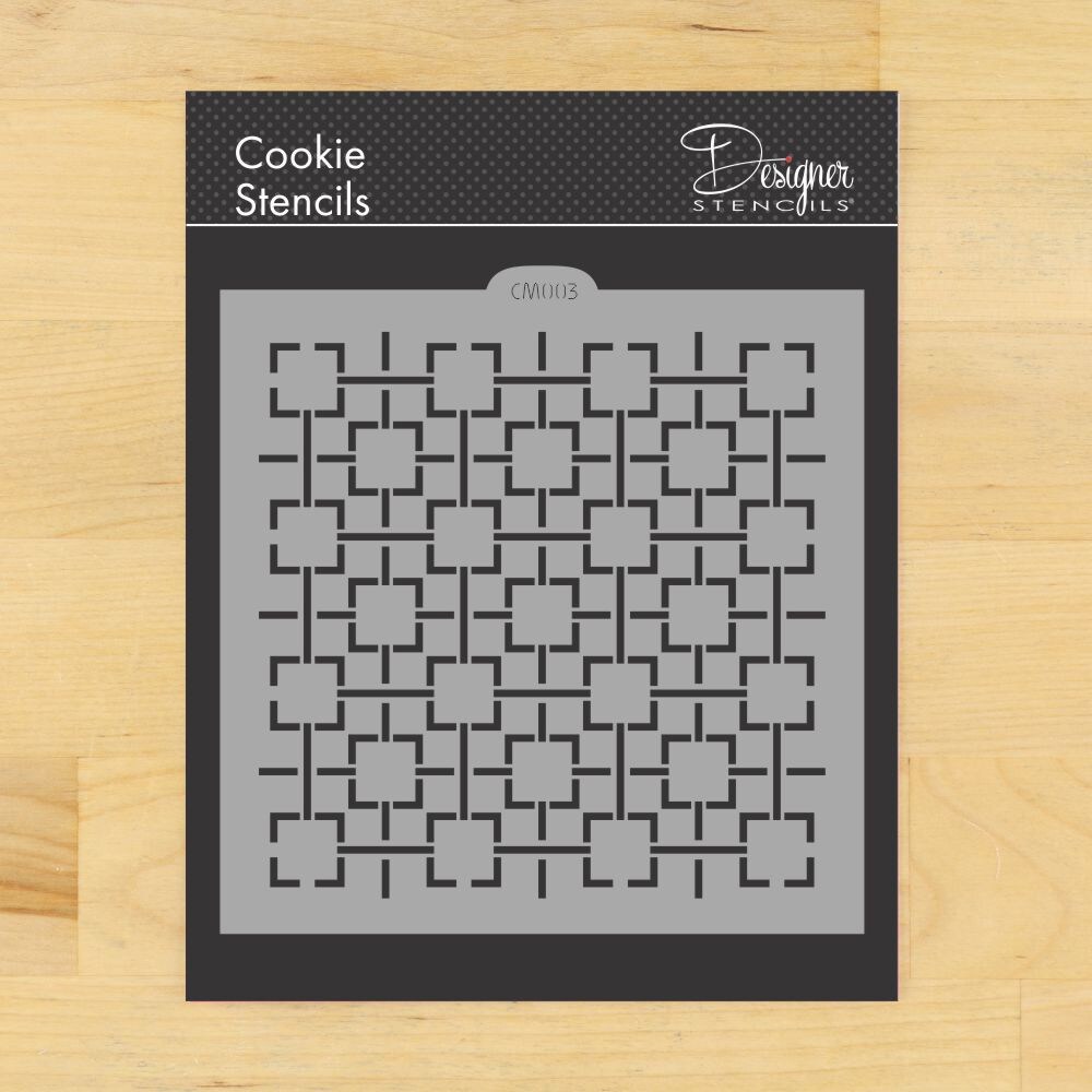Retro Square Lattice Cookie & Craft Stencil | CM003 by Designer Stencils | Cookie Decorating Tools | Baking Stencils for Royal Icing, Airbrush, Dusting Powder | Craft Stencils for Canvas, Paper, Wood | Reusable Food Grade Stencil