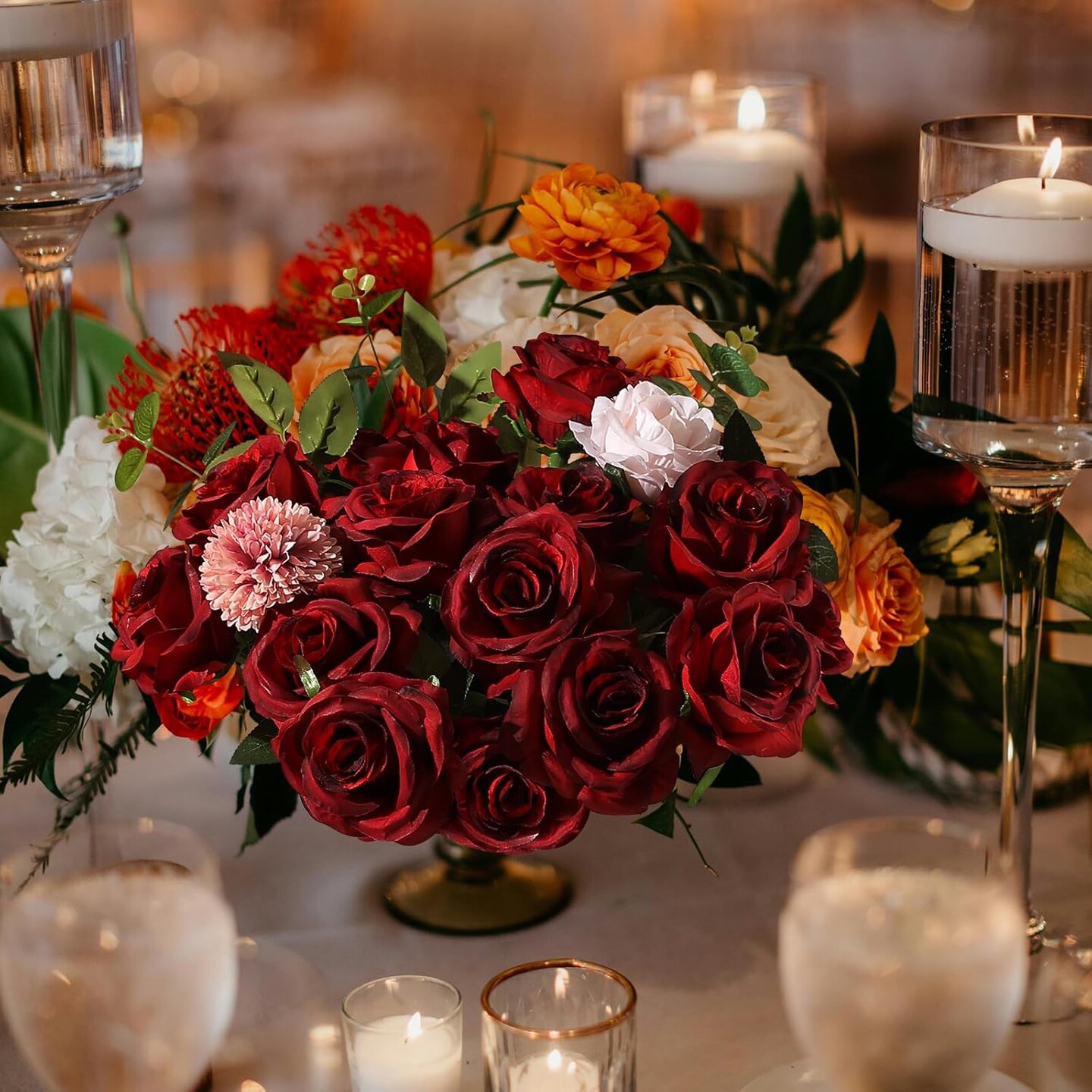 Realistic Fake Flowers Bulk Long Stem Silk Faux Roses Bouquet for Wedding