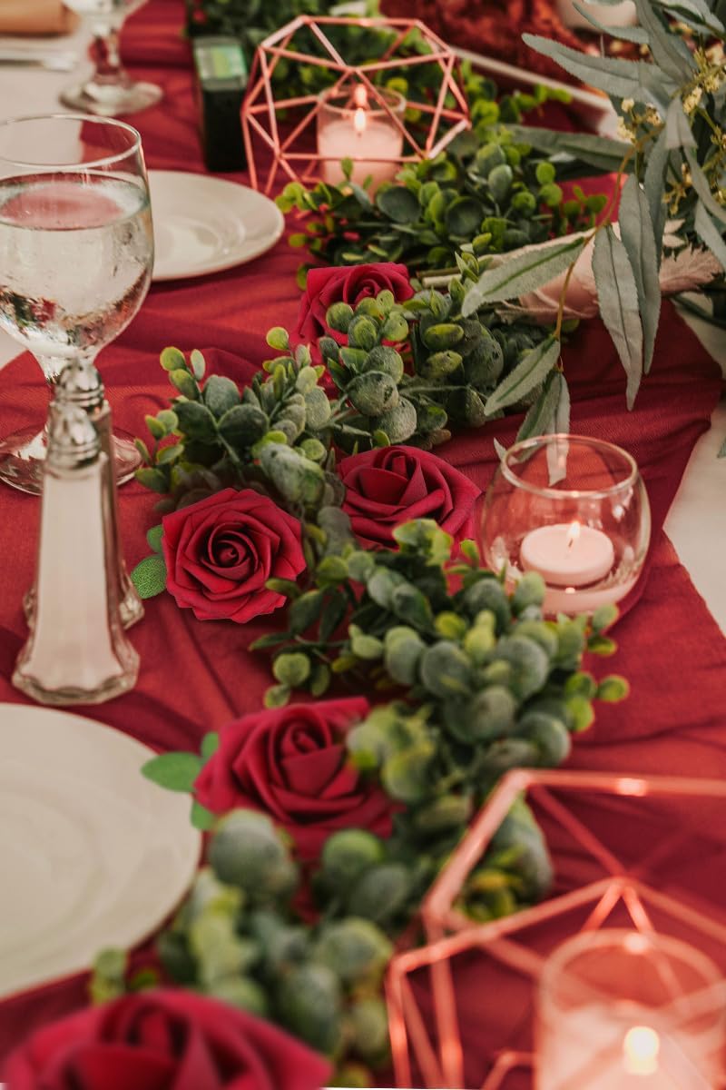 50Pcs Artificial Flowers Dark Red Roses Perfect DIY Wedding Bouquets
