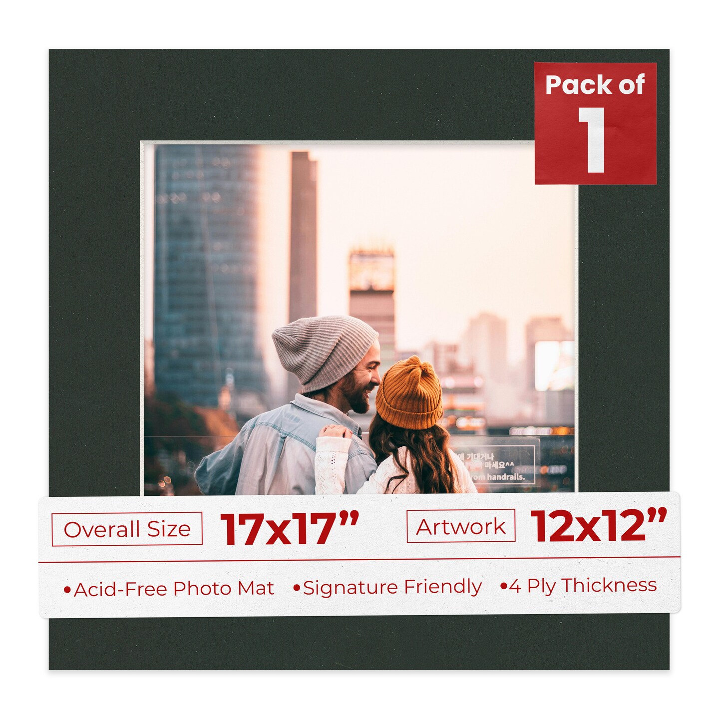 Textured Black Mat Board for 17x17 Frames - Fits 12x12 Photos