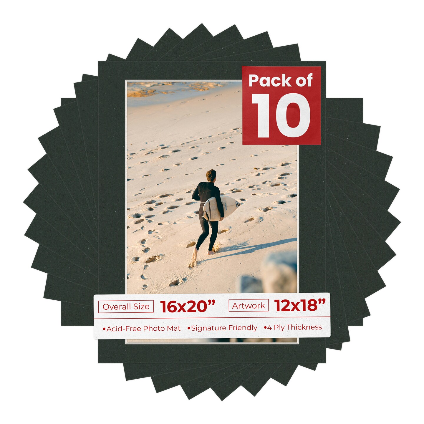 Textured Black Mat Board for 16x20 Frames - Fits 12x18 Photos