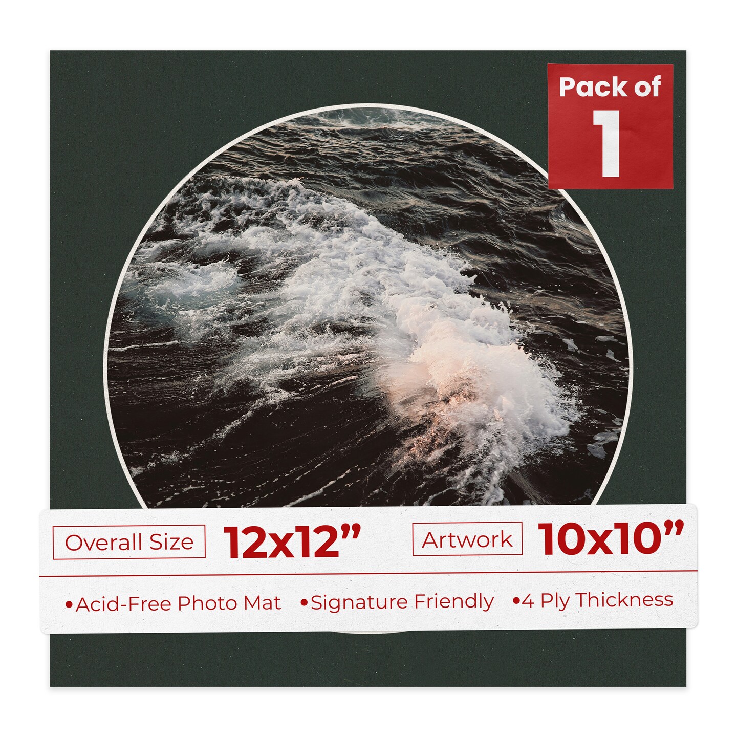 Textured Black Mat Board for 12x12 Frames - Circle Opening for 10x10 Photos