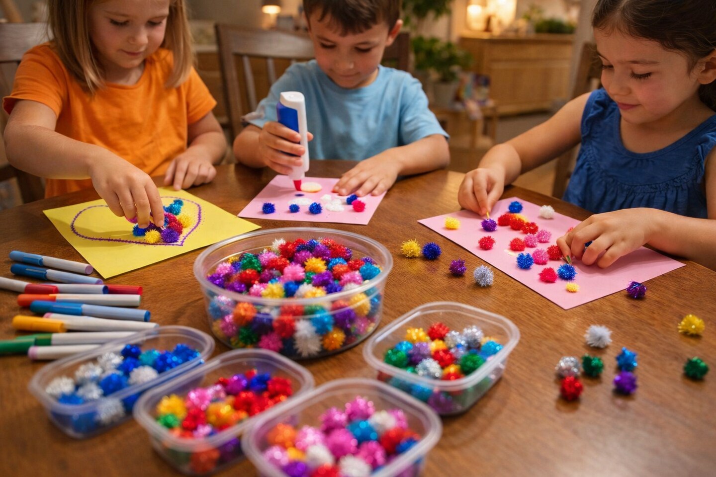 Glitter Pom Poms Assorted Colors – Craft Pom Poms for Kids Crafts & Classroom Projects (1/2" 80 Pack or 1" 40 Pack)