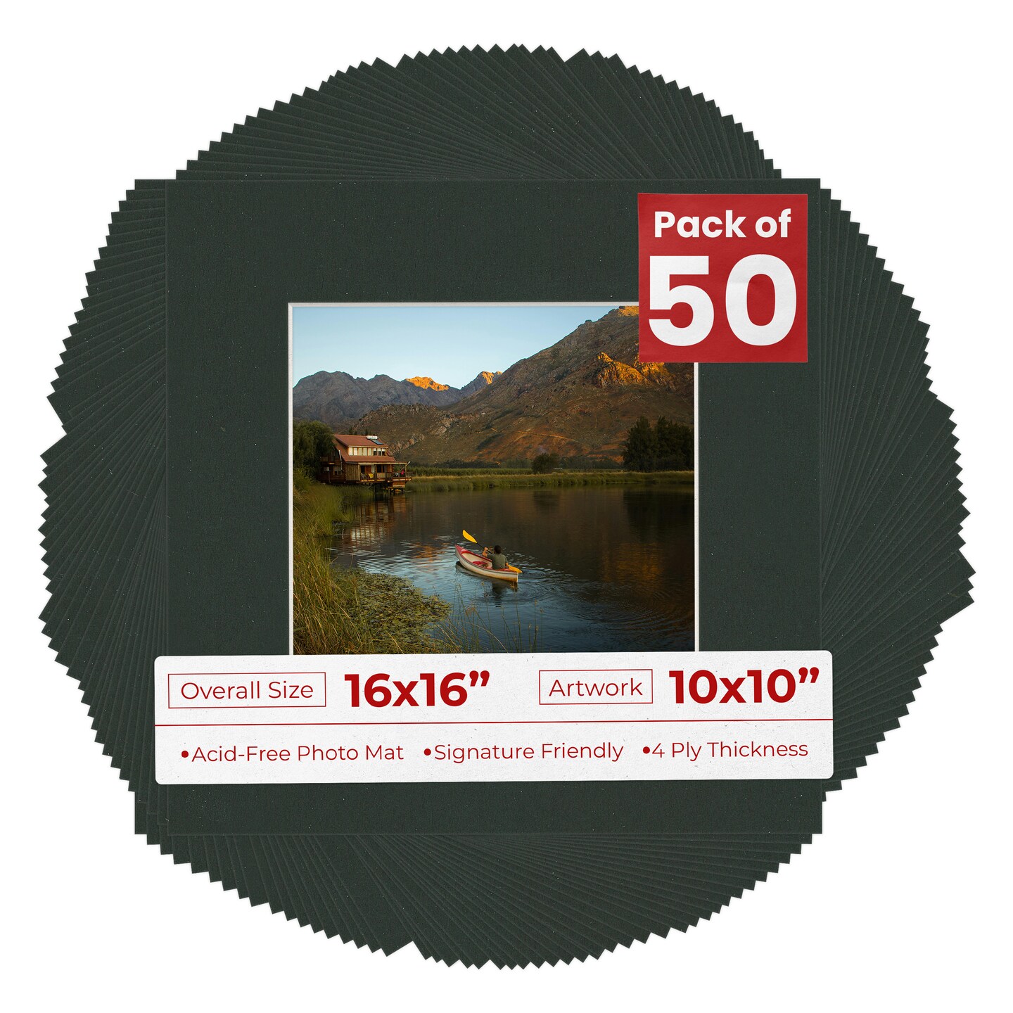 Textured Black Mat Board for 16x16 Frames - Fits 10x10 Photos