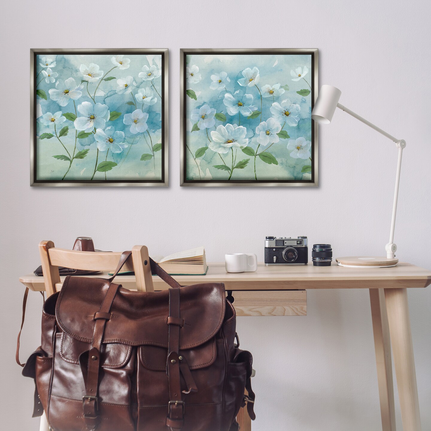 Stupell Industries Blue & White Apple Blossoms 2pc Floater Framed Canvas Wall Art Set Design by Nan
