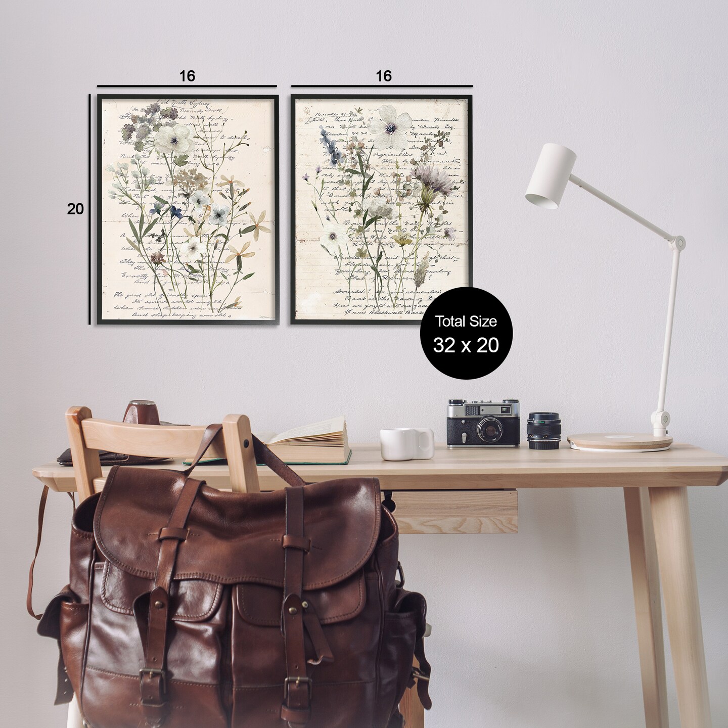 Stupell Industries Vintage Letters with Botanicals 2pc Framed Giclee Wall Art Set Design by Carol Robinson