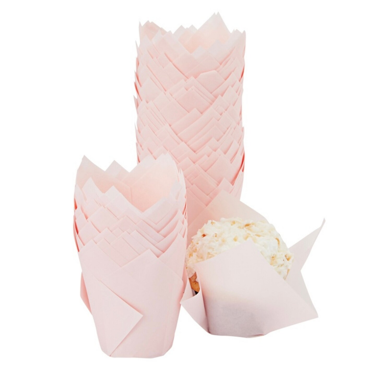 100 Pack Tulip Pink Cupcake Liners, Medium Baking Cups, and Muffin Wrappers, Perfect for Birthday Parties, Weddings, Baby Showers, Bakeries, Catering, Restaurants