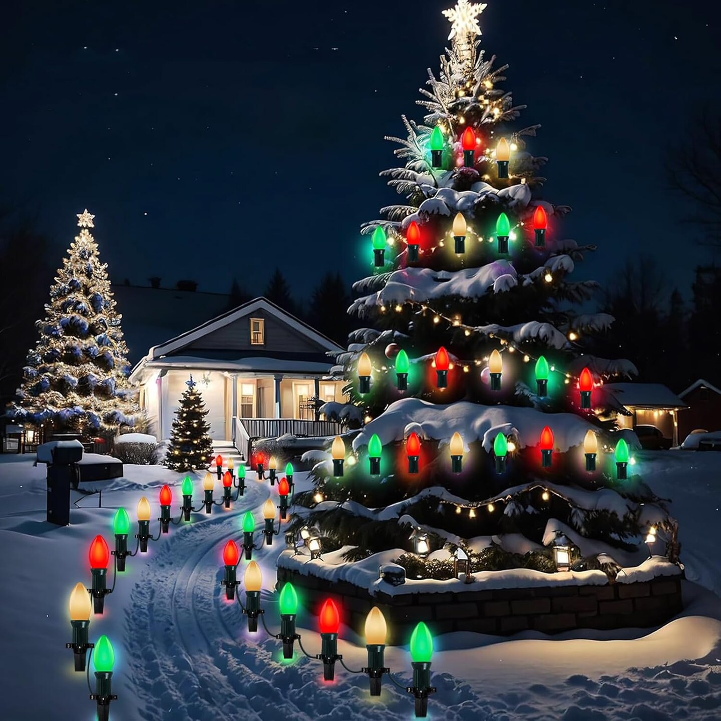 Red White and Green Christmas Lights Outdoor, 25Ft Vintage Christmas String Lights with 26 Multicolor Ceramic Bulbs, Hanging Christmas Decorations Lights Waterproof