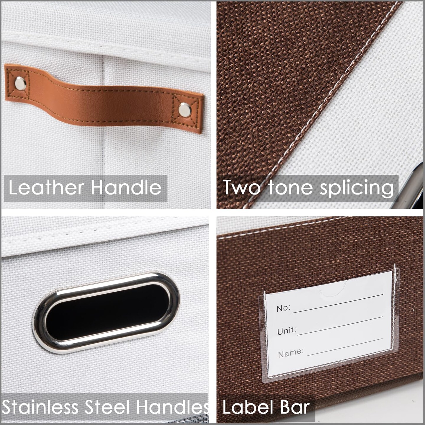 Foldable Storage Bins with Handles [3-Pack] Fabric Collapsible Storage Boxes Baskets Cubes Containers with Handles for Closet Living Room Bedroom (Brown &#x26; White 11.5x8.5x6.7&#x27;&#x27;)
