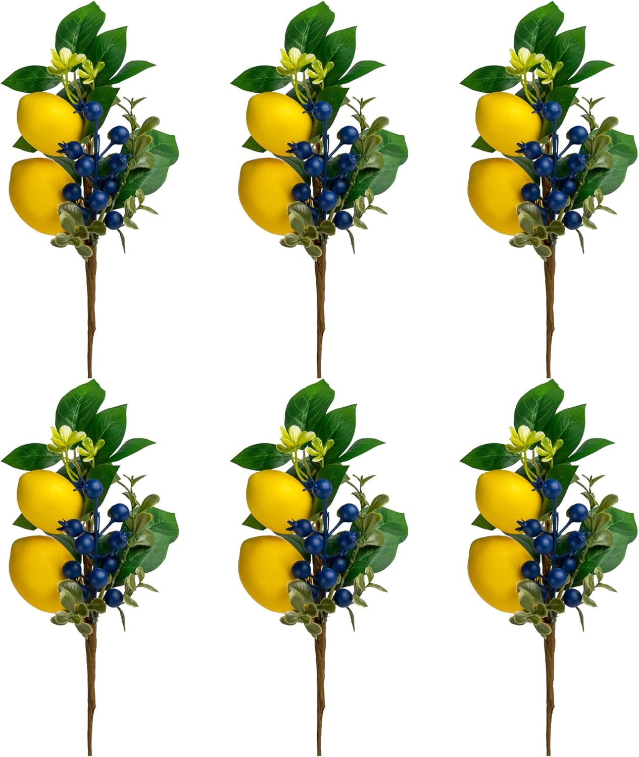 12" Artificial Lemon Blueberry Branches, Lemon Blueberry Stems for DIY Holiday Decorations and Wedding Flower Arrangements (Pack of 6)