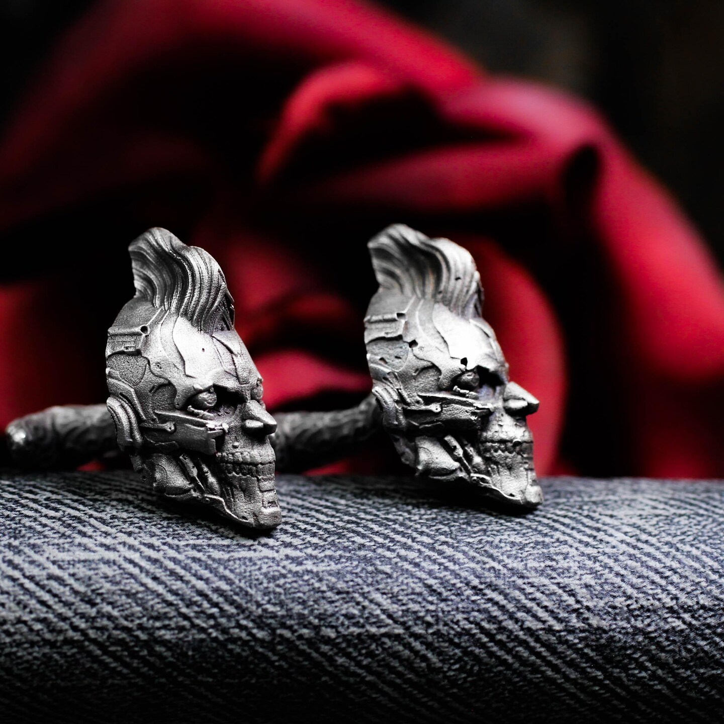 Cyber Skull Warrior Cufflinks - Gothic Punk Cuff Links for Men