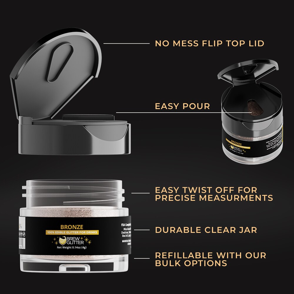 Brew Glitter - Bronze Edible Drink Glitter (4g, x1 Flip-Cap Jar) for Beer, Cocktails and Beverages