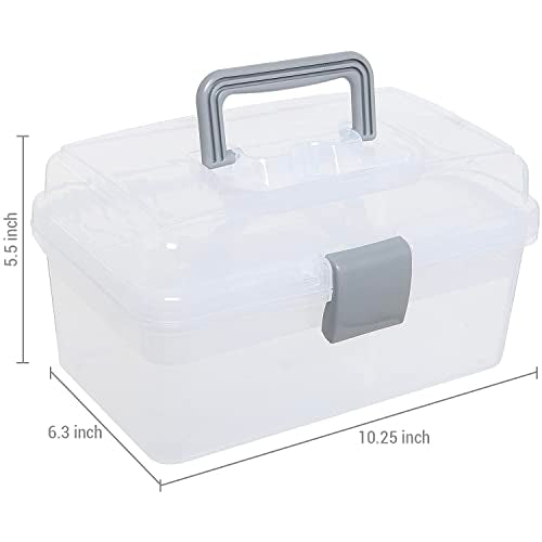 Clear Gray Empty First Aid Storage Box, Multipurpose Tackle Box, Plastic Sewing Box, Tool Box, Crafts Supplies Organizer Case with Handle and Removable Tray