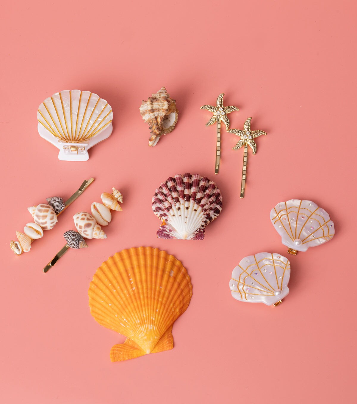 Pearlescent White and Gold Scallop Shell Hair Claw Coastal Cowgirl