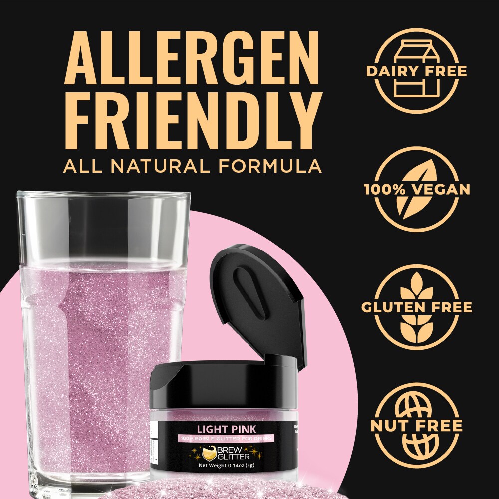 Brew Glitter - Light Pink Edible Drink Glitter (4g, x1 Flip-Cap Jar) for Beer, Cocktails and Beverages