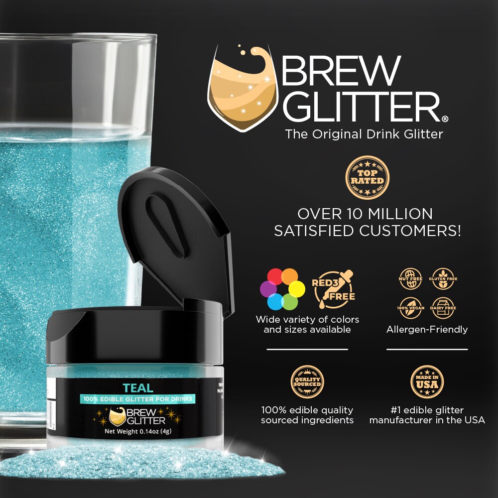 Brew Glitter - Teal Edible Drink Glitter (4g, x1 Flip-Cap Jar) for Beer, Cocktails and Beverages