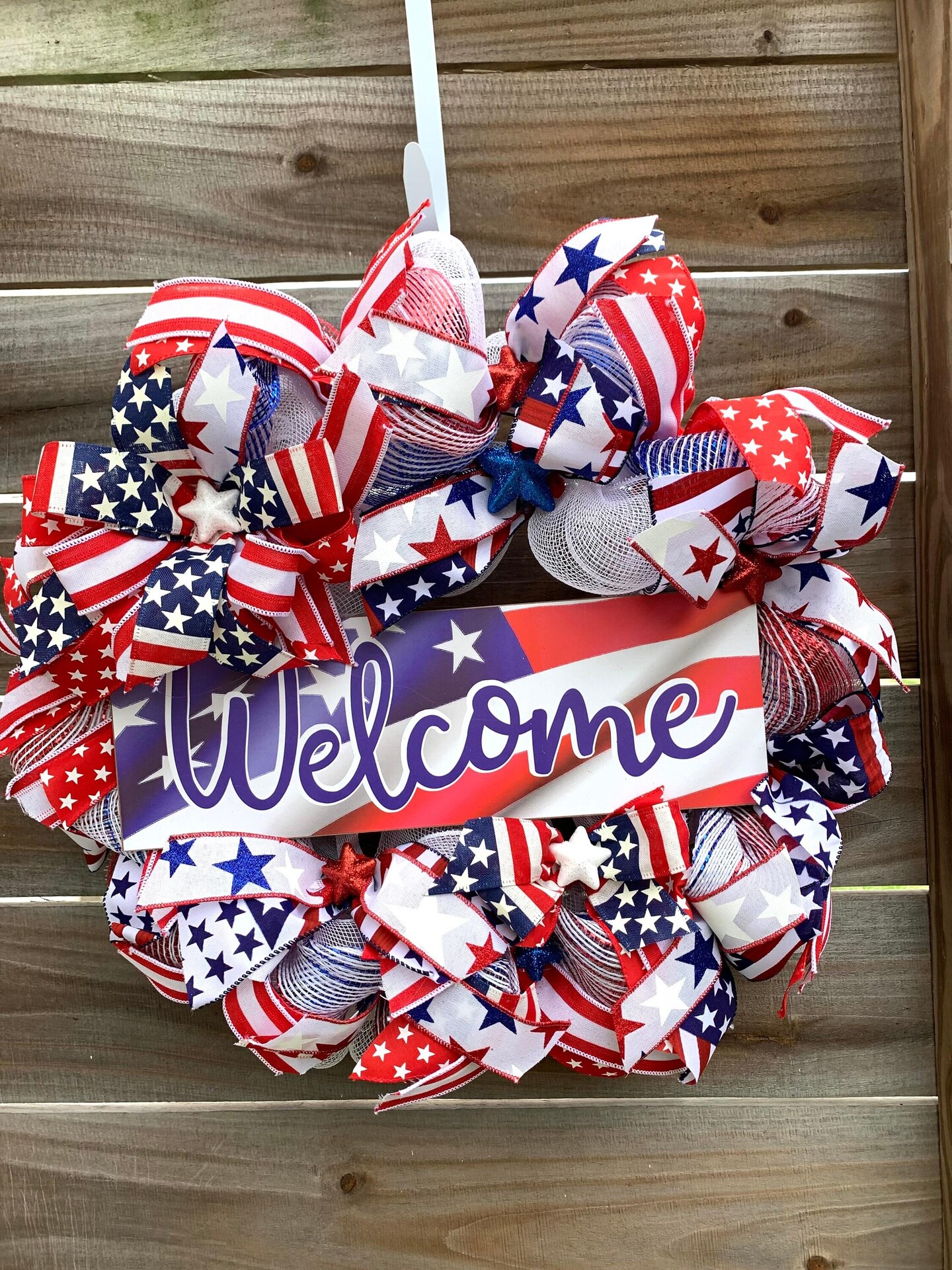 4th of July Wreath for front door, red white blue, Patriotic