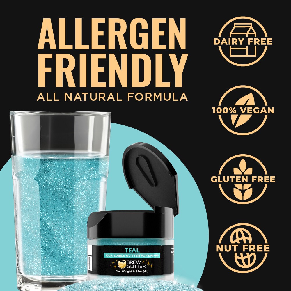 Brew Glitter - Teal Edible Drink Glitter (4g, x1 Flip-Cap Jar) for Beer, Cocktails and Beverages