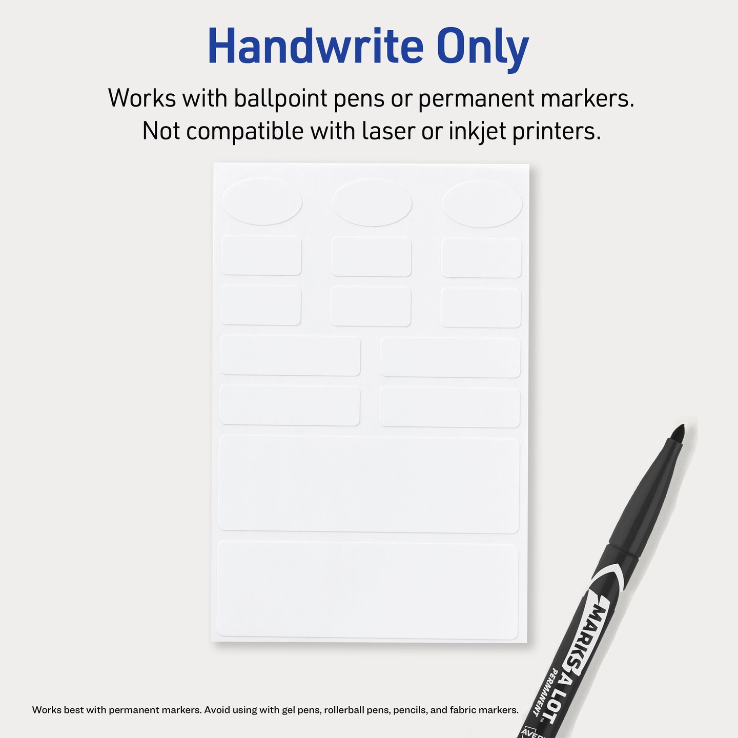 Avery No-Iron Fabric Labels, Assorted Shapes and Sizes, Washer and Dryer-Safe Waterproof Labels, Non-Printable, 45 Blank Labels Total (40700)