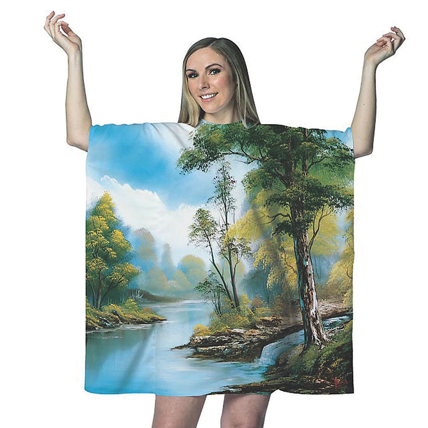 Bob Ross Inspired Painting Halloween Dress Costume for Women with Landscape