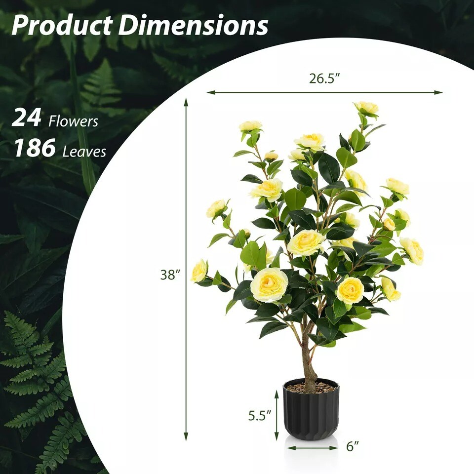 38" Faux Camellia Tree Artificial Floral Plant Fake Tree for Decoration Yellow