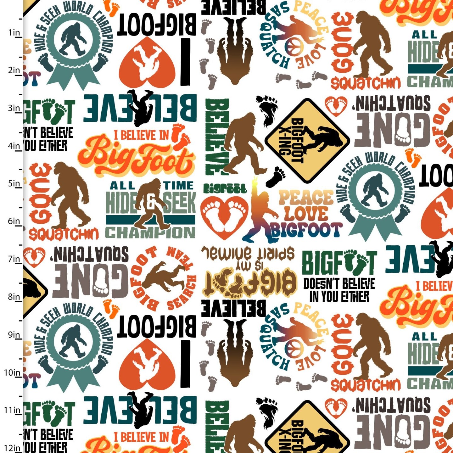 Fabric 3 Wishes White I Believe in Bigfoot Legendary Loner by the Quarter Yard 23816-WHT