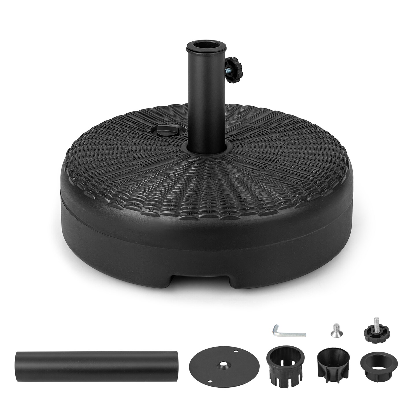 Black HDPE Umbrella Base with Metal Support for 9–10 ft Patio Umbrella