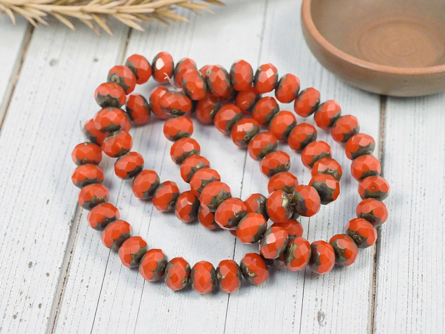 *25* 6x8mm Orange Opaline Picasso Fire Polished Rondelle Beads