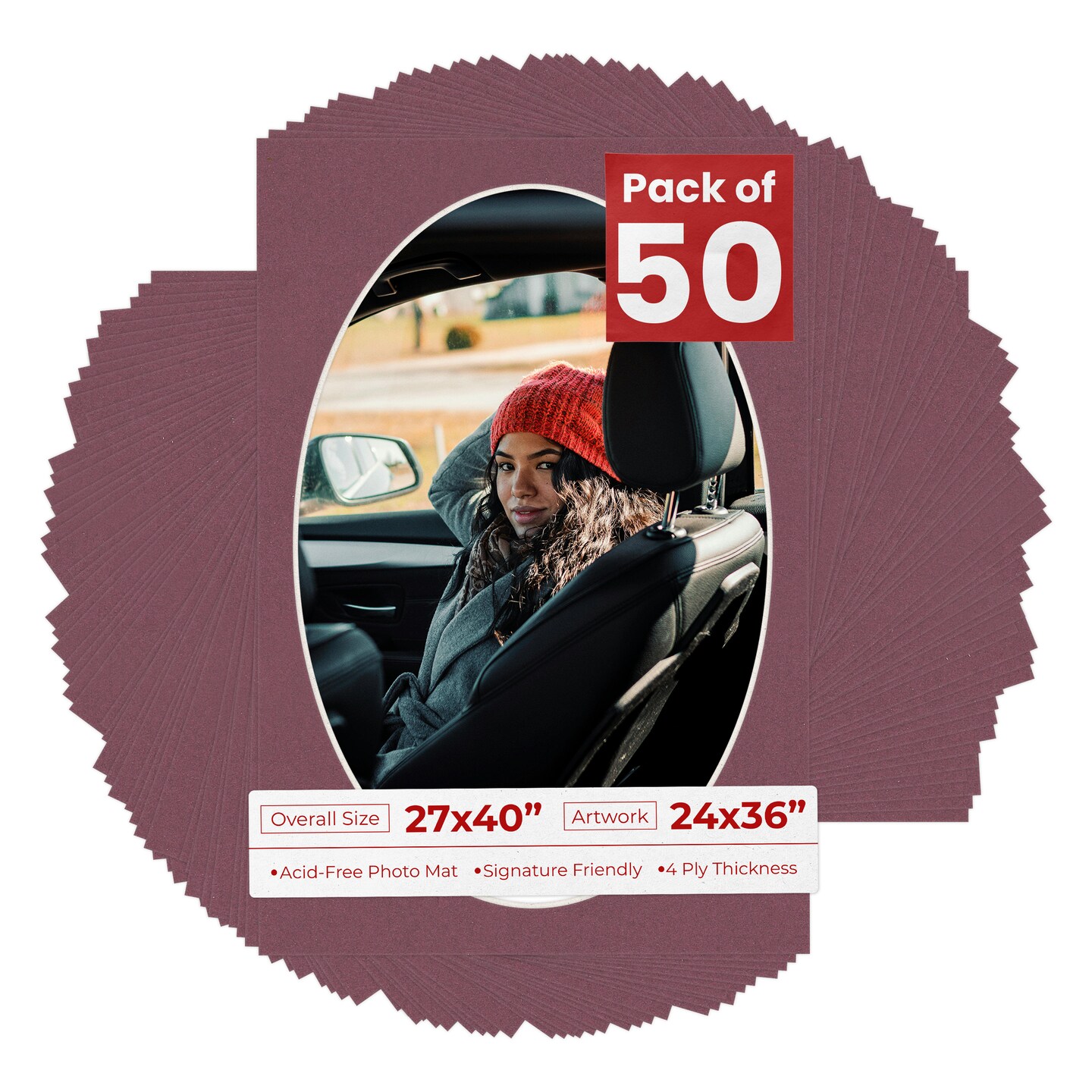 Raspberry Red Mat Board for 27x40 Frames - Oval Opening for 24x36 Photos