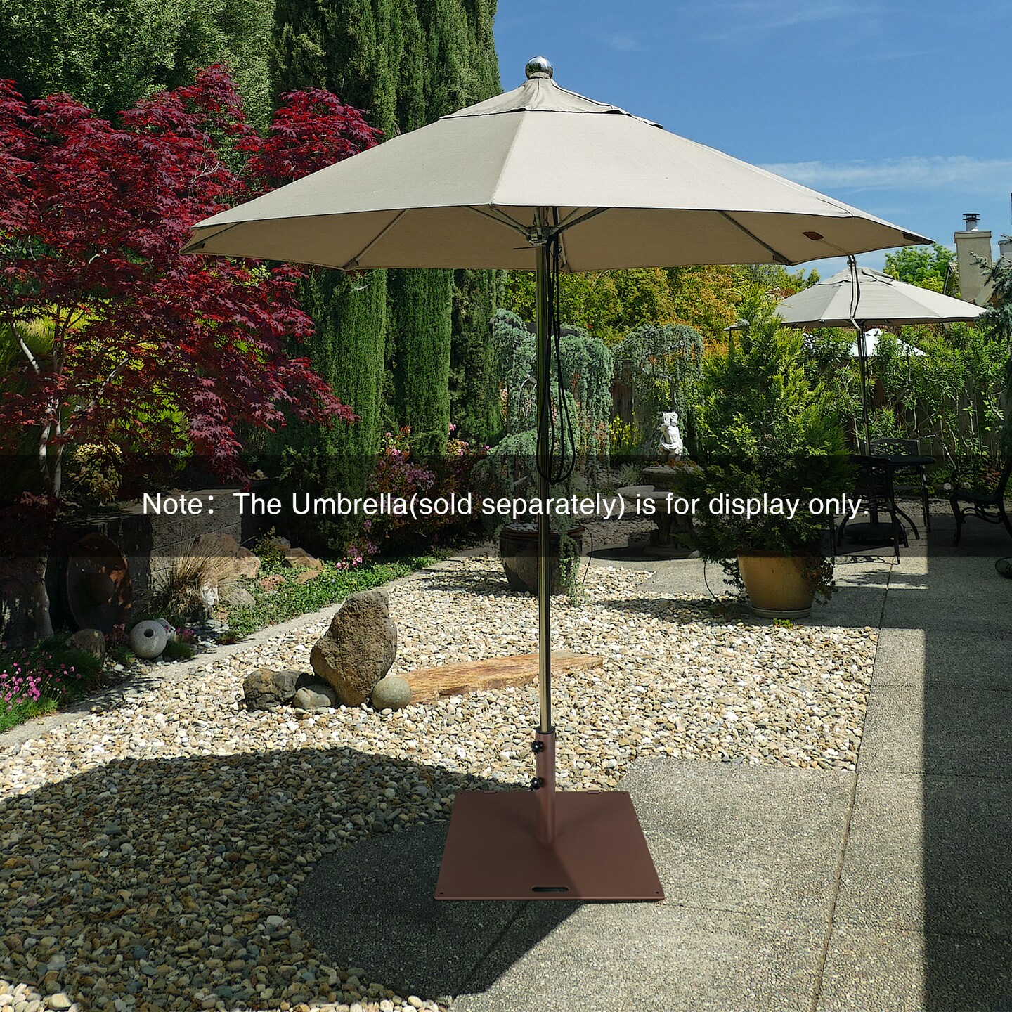 Brown Steel Patio Umbrella Base with Wheels and Adjustable Pole Holder