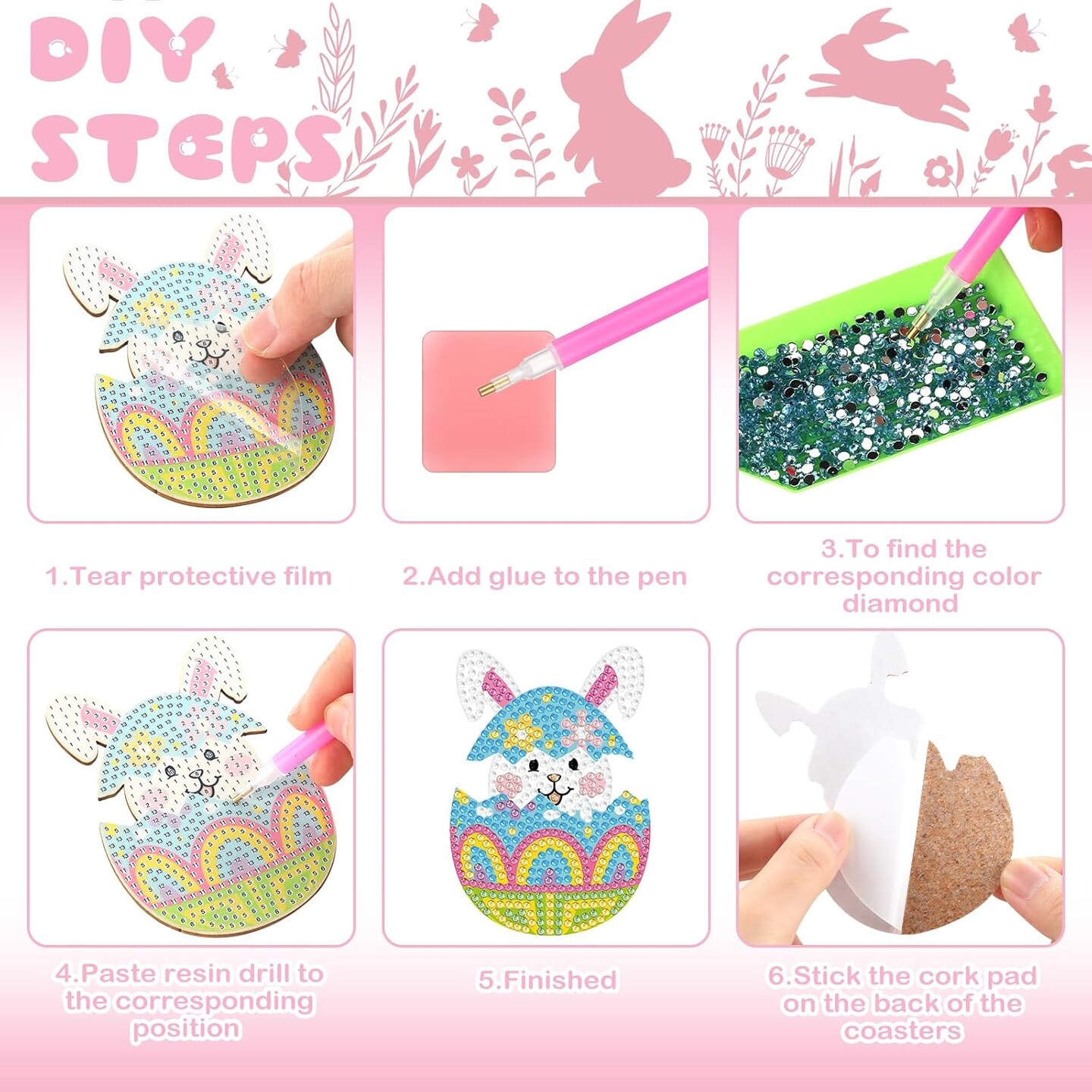 12 Pcs Easter Egg Diamond Coasters with Holder – DIY 5D Diamond Painting Art Kit for Adults, Beginners, Home & Dining Decor