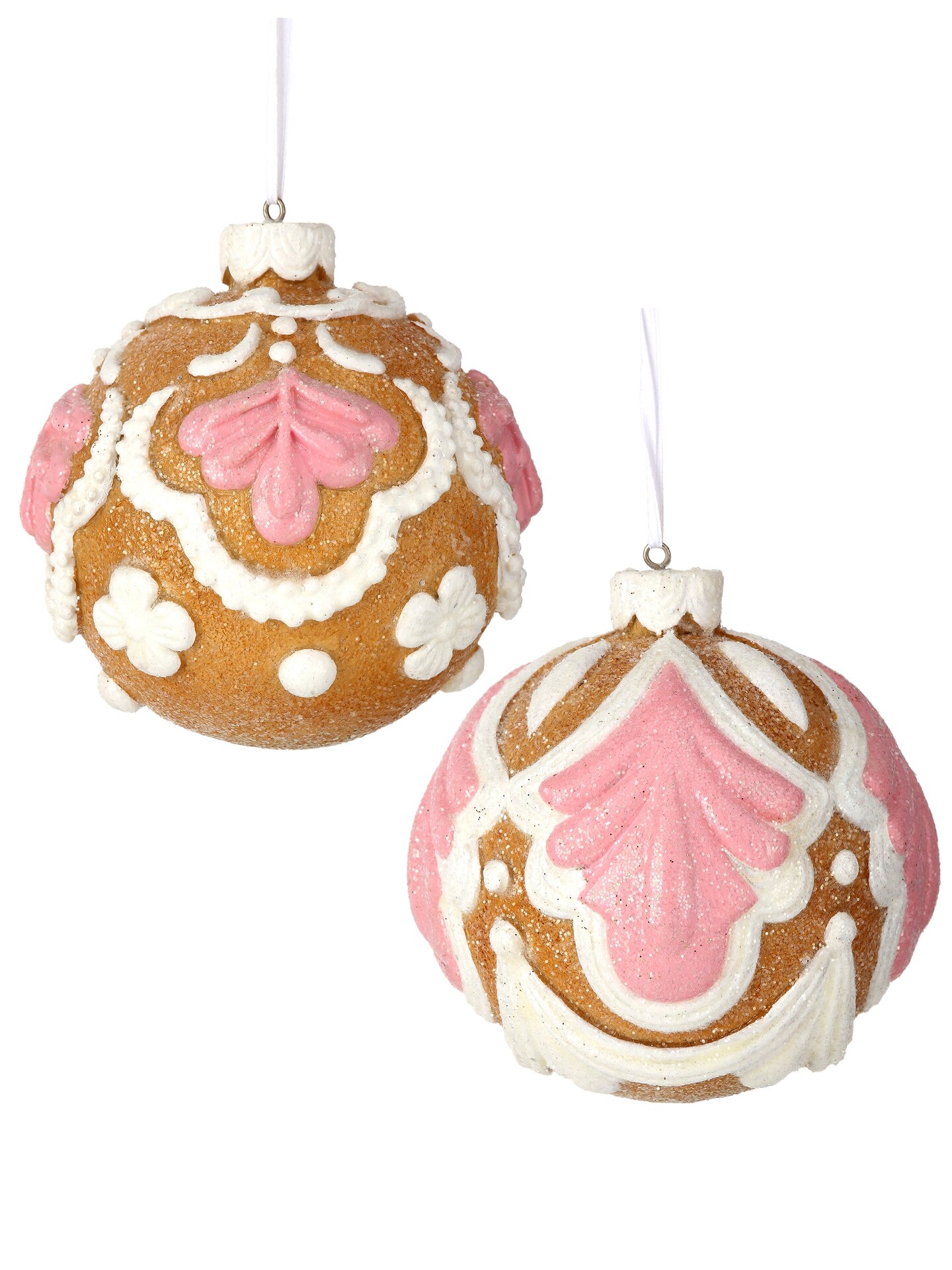 4&#x22; Gingerbread Pastel Ball Ornaments &#x2013; Set of 2 Charming Christmas Decorations
