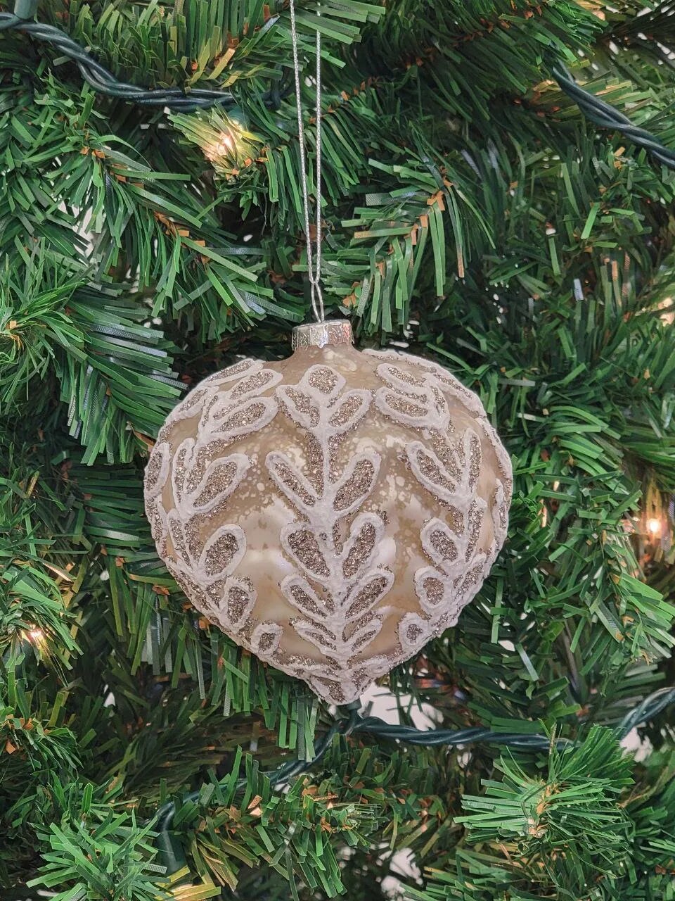 White Heart-Shaped Glass Christmas Ornament