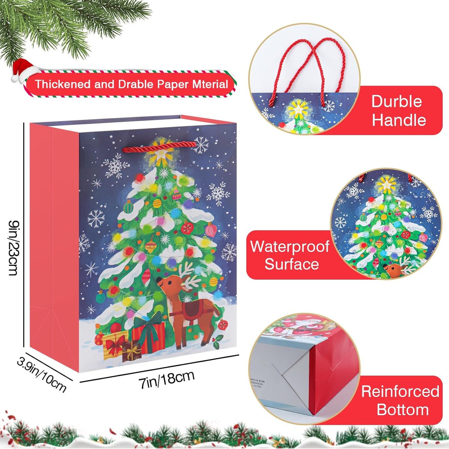 18 Pack Christmas Gift Bags Assorted Sizes,Large Non-Woven Christmas Tote Bags Christmas Reusable Gift Bags with Handles - Large Xmas Gift Bags