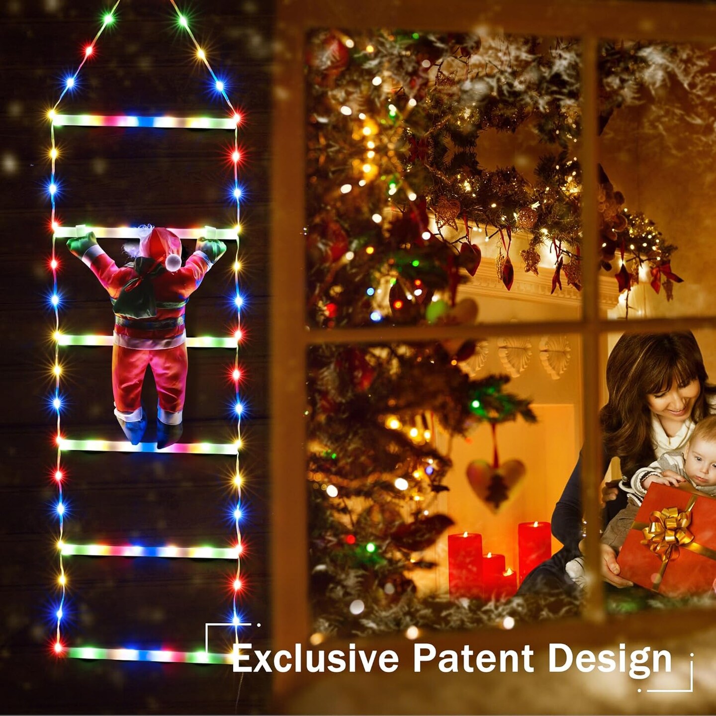 LED Christmas Light - Christmas Decorative Ladder Lights with Santa Claus, Christmas Decorations Lights for Indoor Outdoor, Window, Garden, Home, Wall, Xmas Tree Decor (2.5FT, Multicolor)
