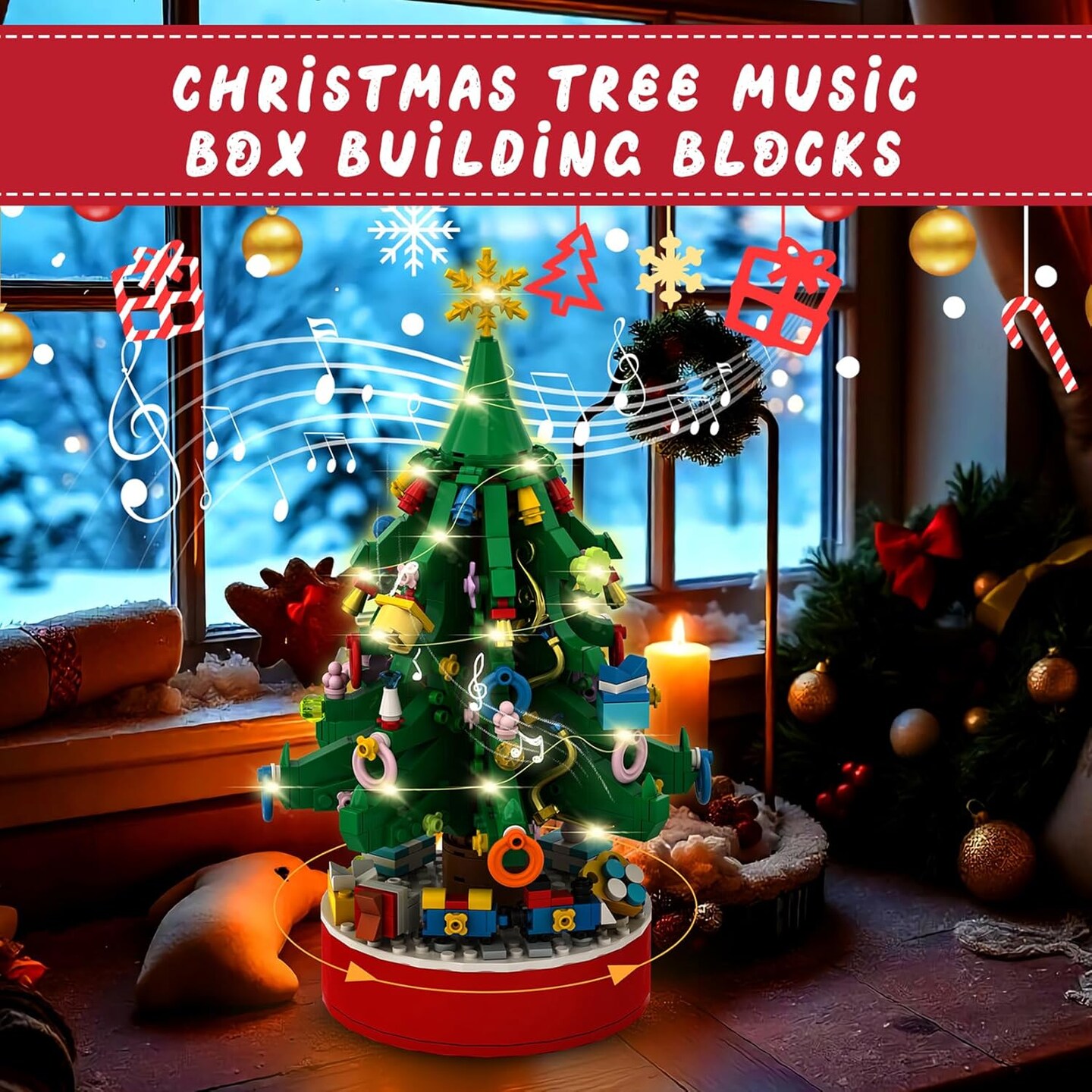 Advent Calendar 2024 Christmas Tree Building Blocks Kit with LED Light & Music Box, 24 Days Christmas Countdown Calendar Building Block for Kids Adult, Desk Decor for Teens Boys Girls