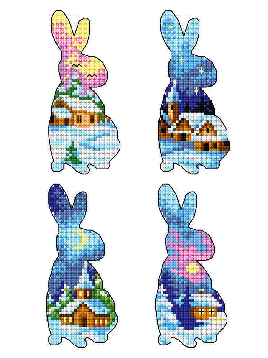 Bunnies - Landscape Counted cross stitch kit with plastic canvas