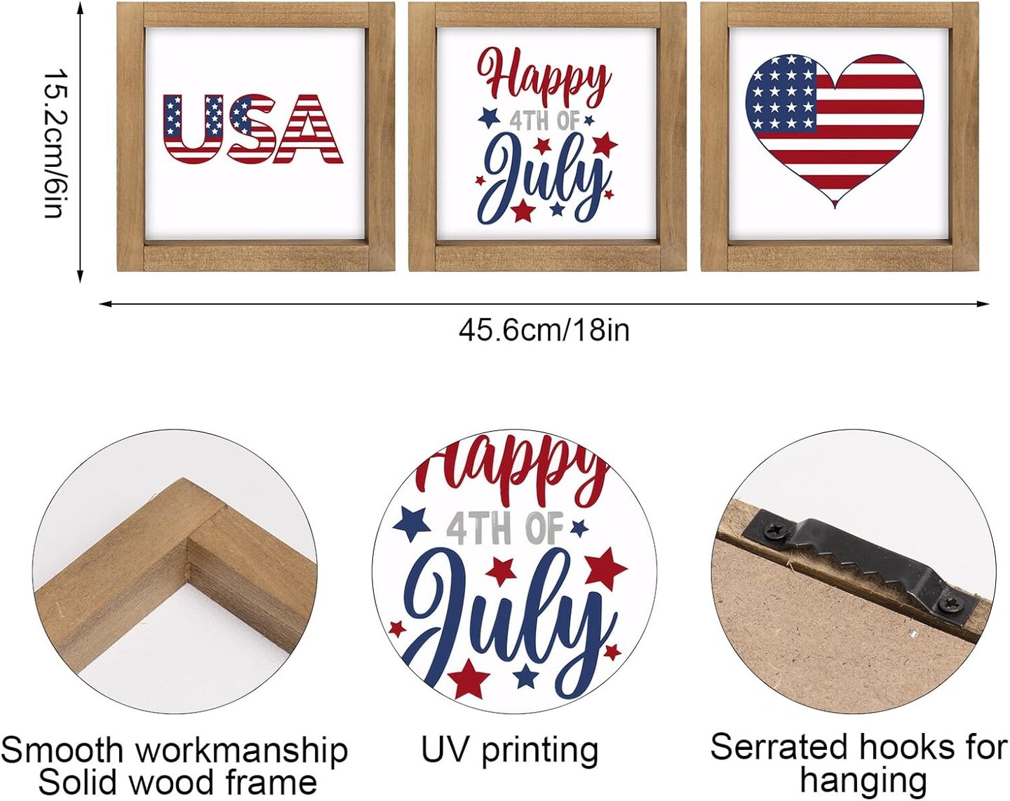 3pcs 4th Of July Wooden Patriotic Wall Decor with Frame (red white blue)