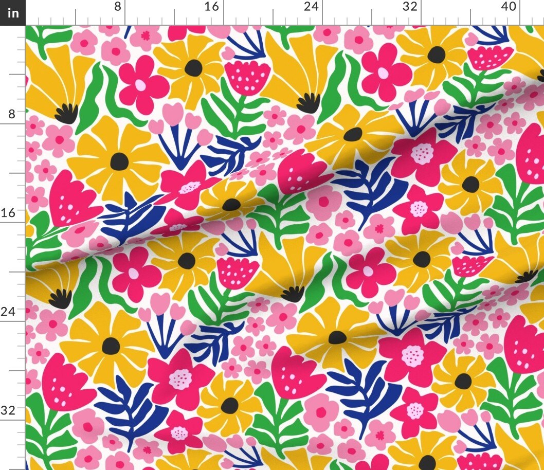 Colorful Flowers Botanical Abstract Floral Happy Colors Bold Maximalist Hand Drawn Garden Large Scale Kids Nursery Playroom Classroom Cheerful Custom Printed Fabric by Spoonflower Various Fabrics by the Yard or Fat Quarter