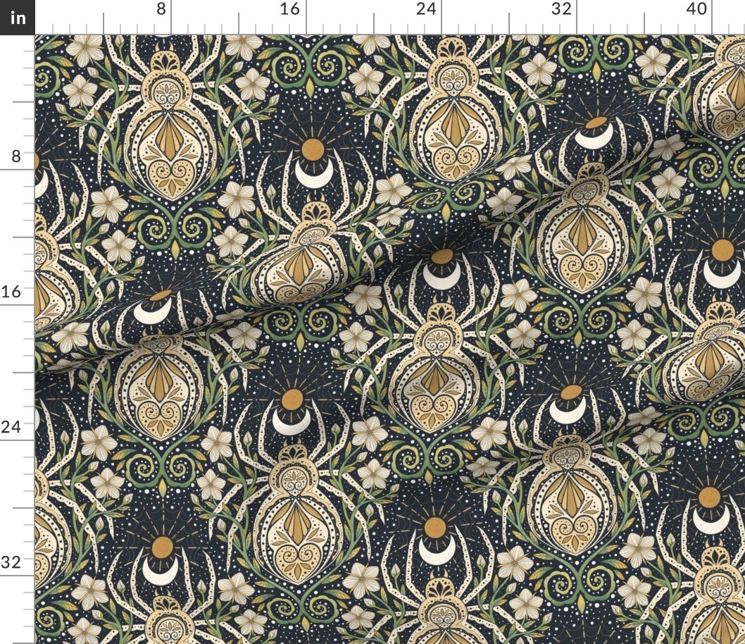 Whimsical Abstract Spider Insect Gothic Folk Art Whimsigoth Floral Botanical Celestial Sunburst Moon Crescent Web Dots Geometric Scandi Vines Custom Printed Fabric by Spoonflower Various Fabrics by the Yard or Fat Quarter