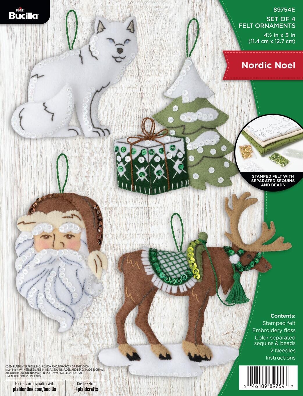 Bucilla Felt Ornaments Applique Kit Set Of 4-Nordic Noel