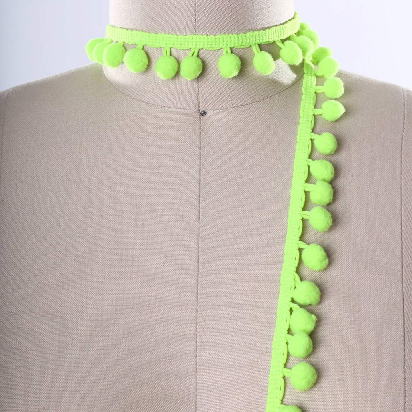 2 Yards Neon Green Small Pom Pom Trim Lime Green Festive Fringe