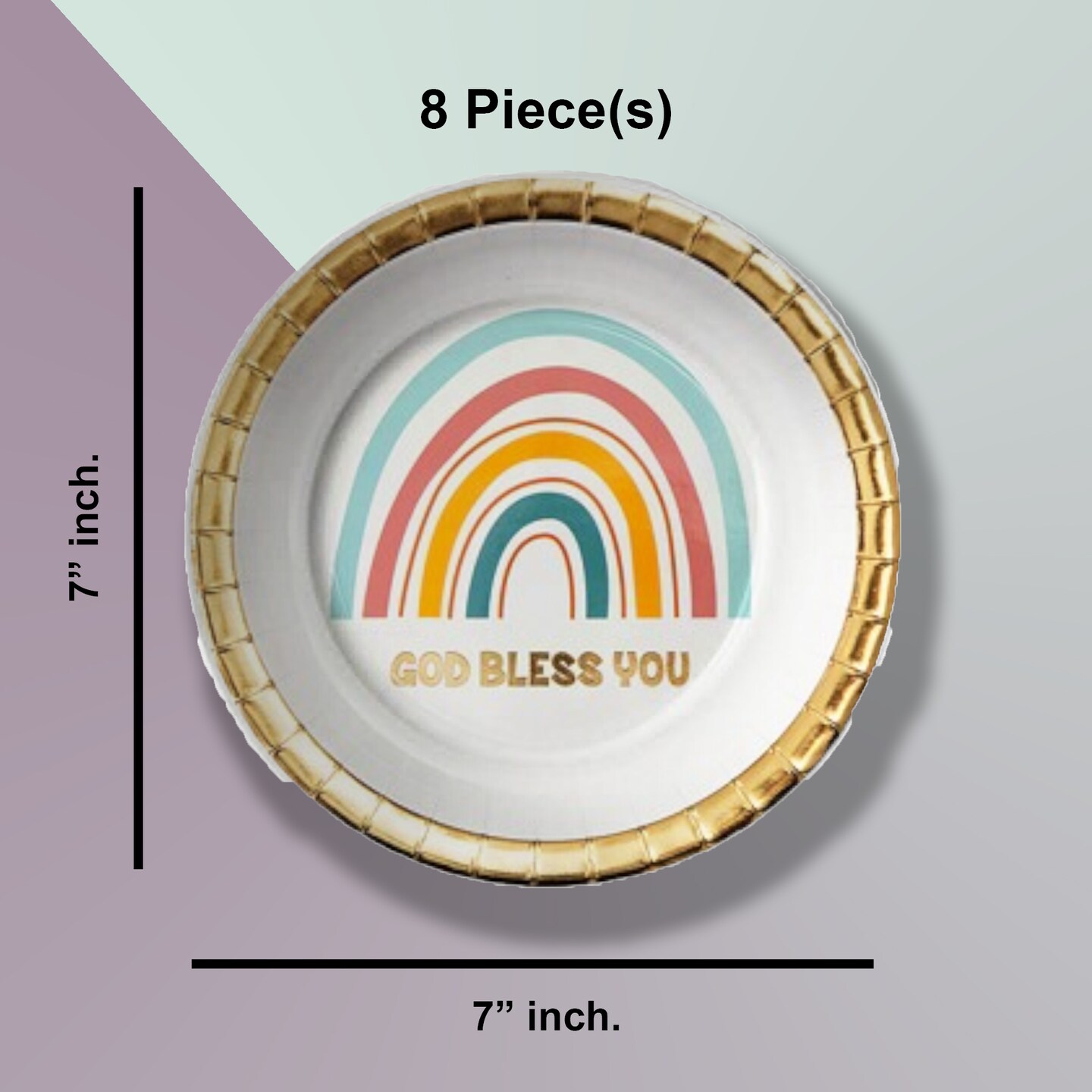 8 Count Religious Happy Birthday Rainbow Dessert Plates 7 Inch for Faith Celebrations