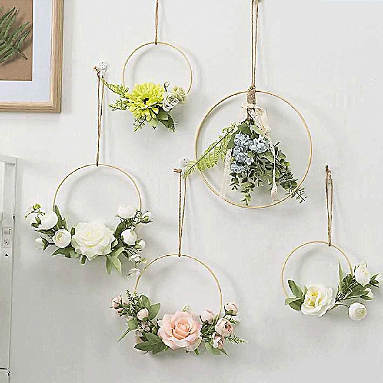 2 Pack 4/6/8/10/12/14/16/18/20 inches Metal Floral Hoop Wreath Macrame Gold Craft Hoop Rings for Making Wedding Wreath Decor, Dream Catcher and DIY Wall Hanging Crafts (4 inch)