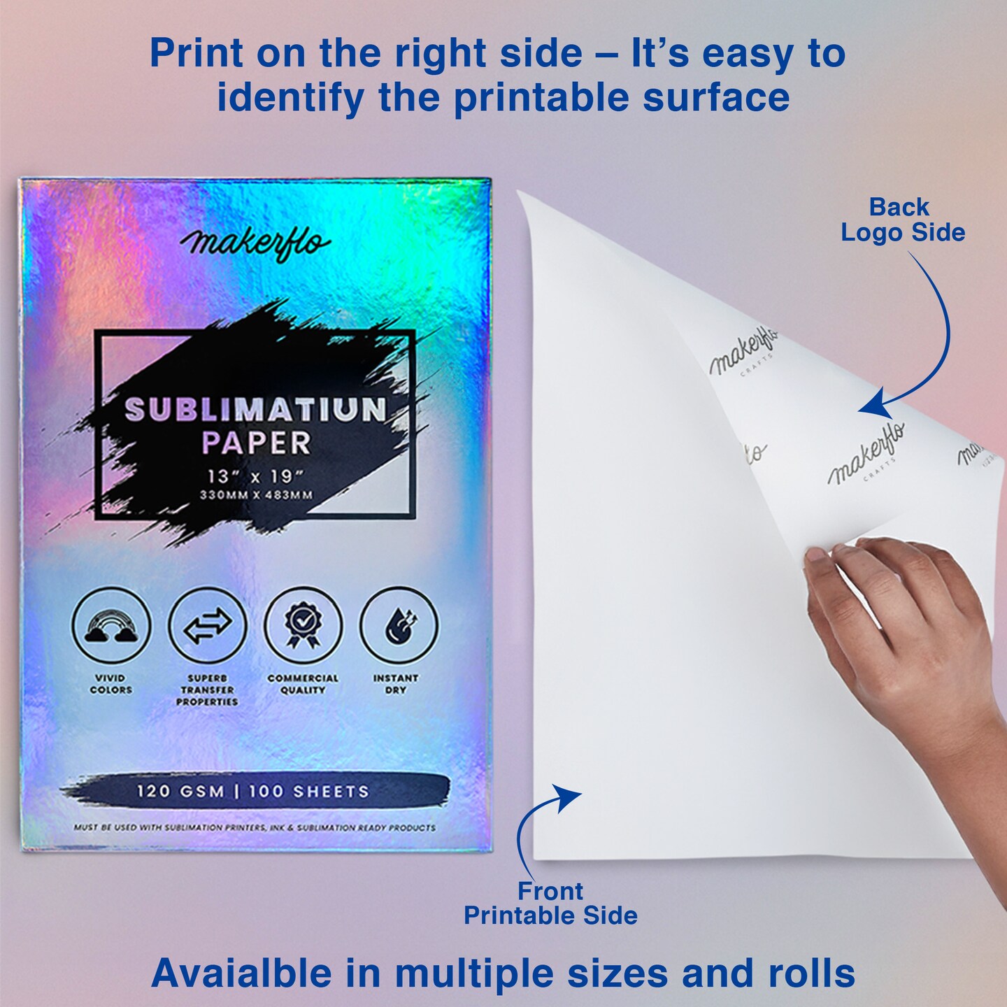 Makerflo Sublimation Paper 13 x 19 Inches 100 Sheets Heat Transfer Paper for Tumblers T-Shirts Phone Cases Mugs Printable Stickers Gifting